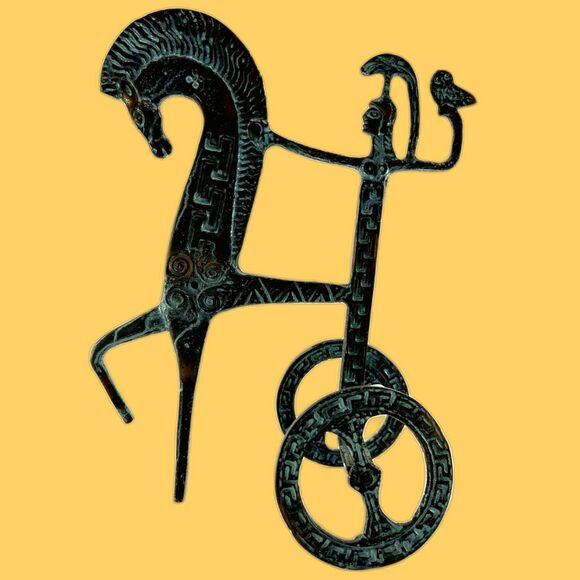 Bronze Chariot of Goddess Athena Sculpture Holding an Owl atop Horse - Picture 1 of 13